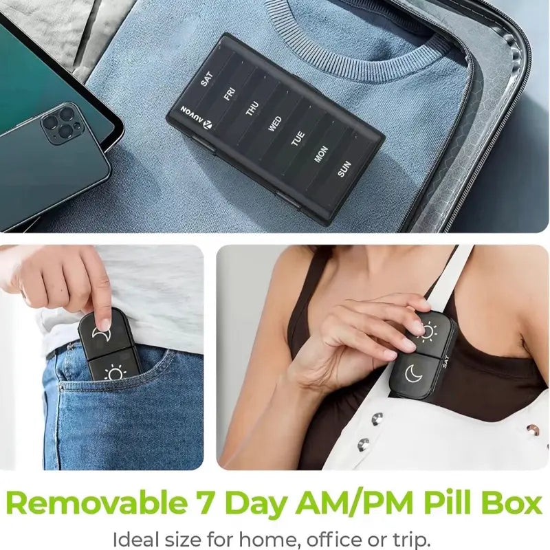 XL Weekly Pill Organizer 2 Times a Day, Pill Box 7 Day with One-Side Large Openings for Easy to Use, Black Privacy Protection AM PM Pill Case for Medication, Vitamins, Fish Oils, Supplements Healthcare Aid