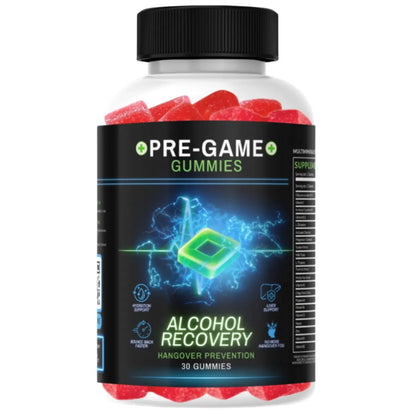 30-Count Natural Chewable Gluten-Free Watermelon Alcohol Recovery Gummies, Hangover Relief, Prop 65 Safe Pregame & Aftercare Snacks
