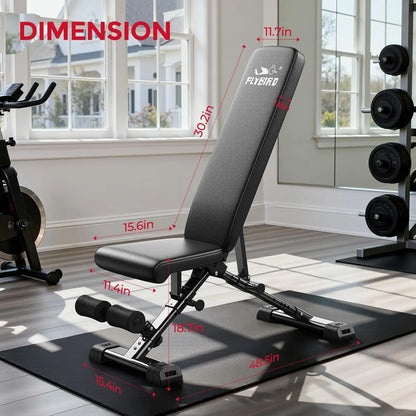 FLYBIRD Adjustable Weight Bench, Astm-Certified 800LBS Workout Bench Foldable for Home Gym, 90° to -30° FID and 30In Extended Backrest for Bench Press Strength Training Exercise#Summervibes Summervibes,