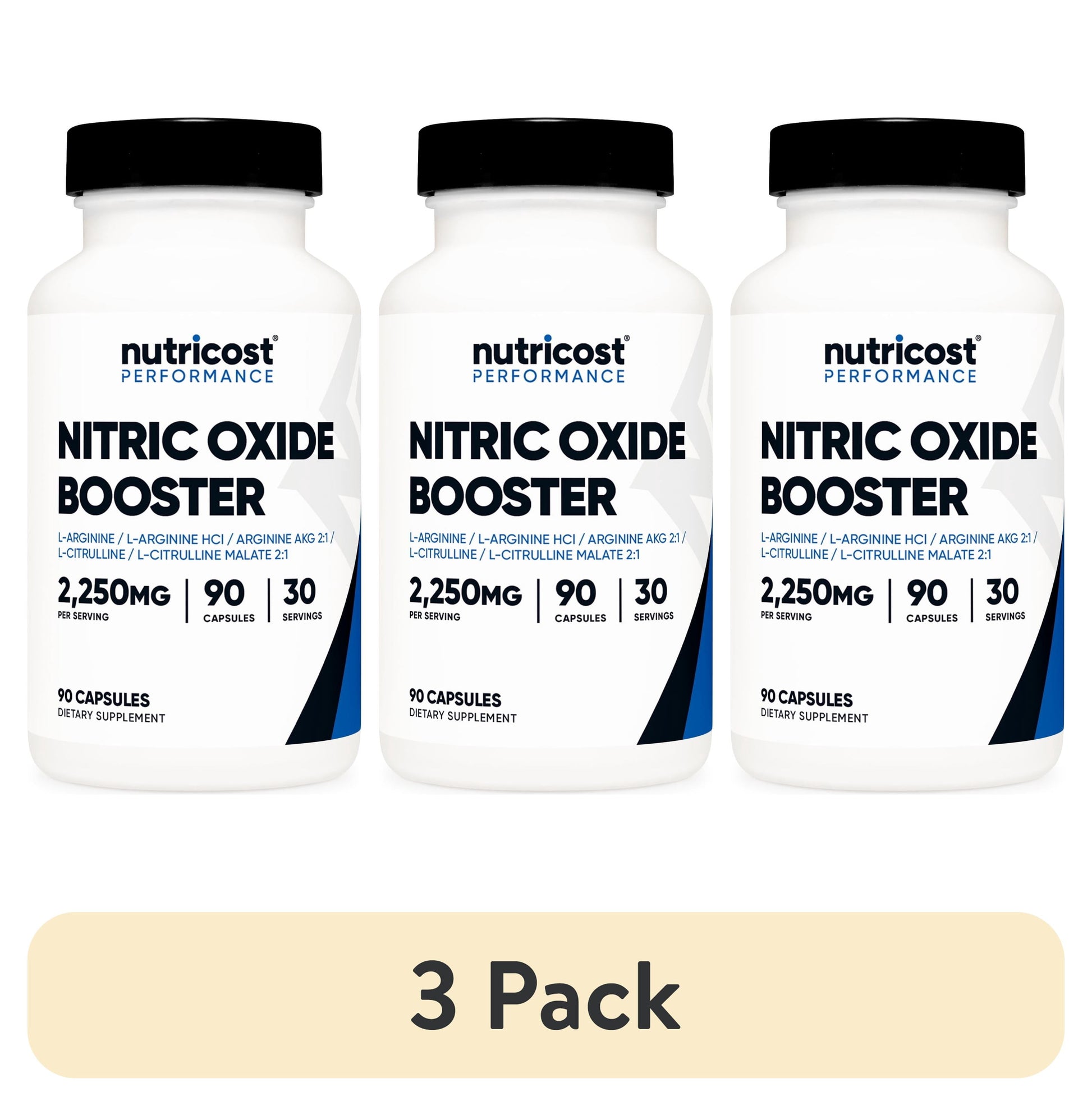 (3 Pack)  Nitric Oxide Booster (2250Mg) 90 Capsules - Gluten Free, Non-Gmo, 750Mg per Casule, 30 Servings
