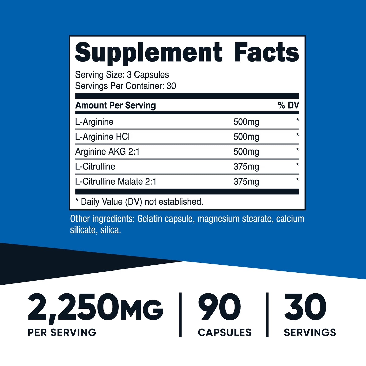 (3 Pack)  Nitric Oxide Booster (2250Mg) 90 Capsules - Gluten Free, Non-Gmo, 750Mg per Casule, 30 Servings