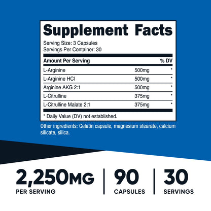 (3 Pack)  Nitric Oxide Booster (2250Mg) 90 Capsules - Gluten Free, Non-Gmo, 750Mg per Casule, 30 Servings