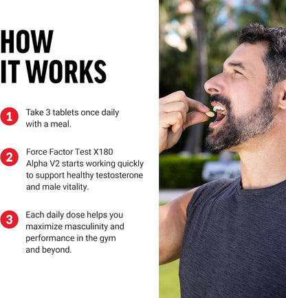 Force Factor Test X180 Alpha V2 T-Support for Men, T-Supplement to Help Build Strength, Boost Nitric Oxide, and Support Daily Performance, 120 Tablets