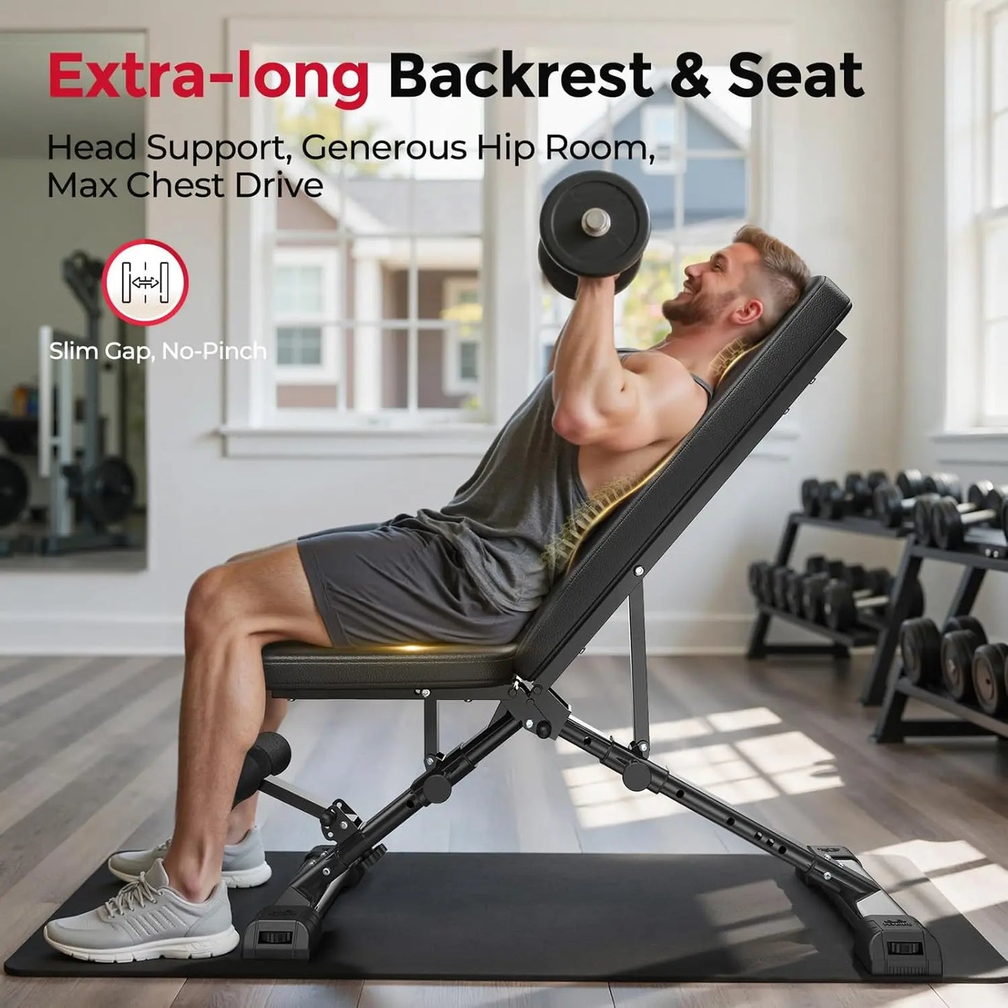 FLYBIRD Adjustable Weight Bench, Astm-Certified 800LBS Workout Bench Foldable for Home Gym, 90° to -30° FID and 30In Extended Backrest for Bench Press Strength Training Exercise#Summervibes Summervibes,