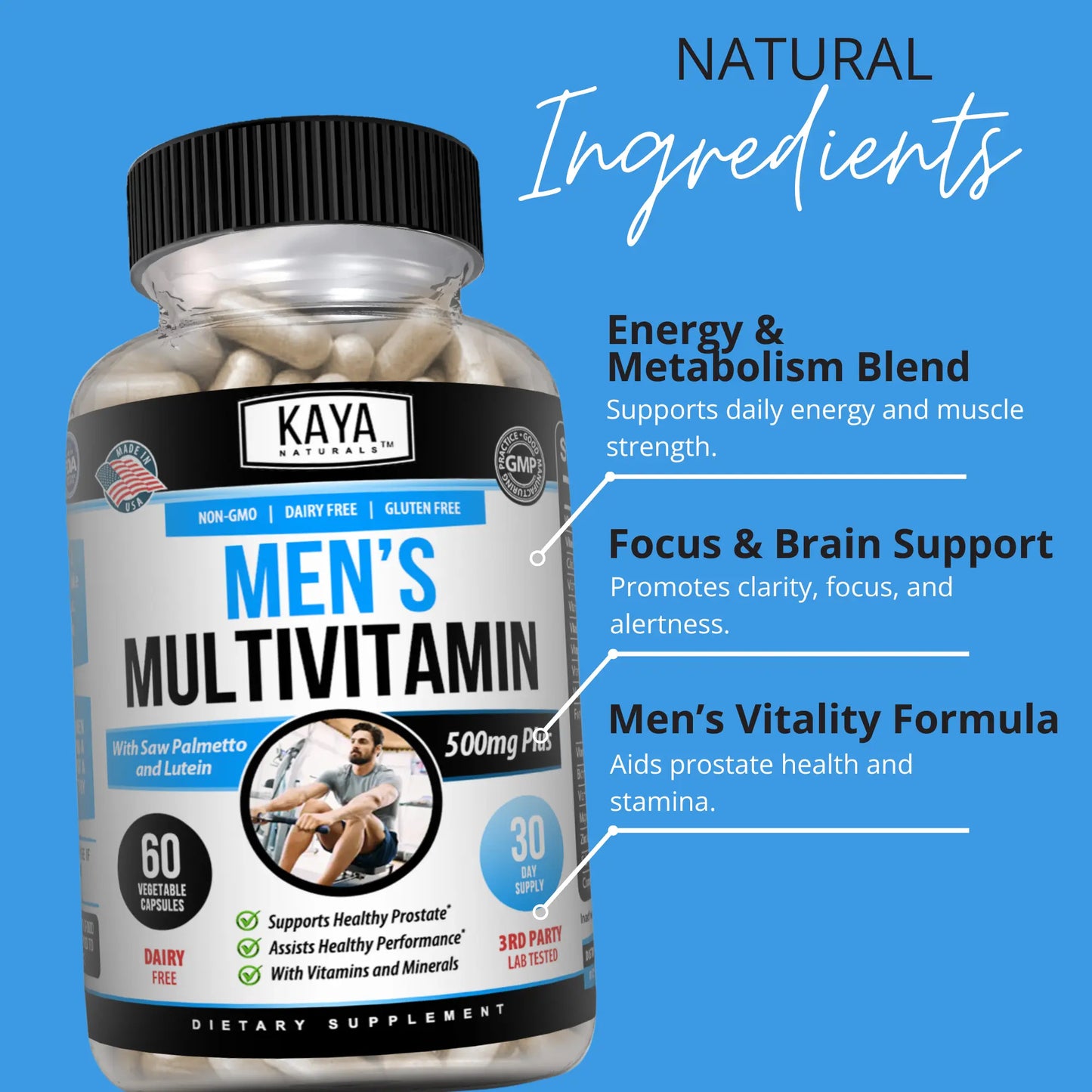 Kaya Naturals Multivitamin for Men - Men'S Prostate Multivitamin - Multi Mineral Daily Supplement - Pills for Men - Supports Healthy Prostate - Vitaminas Para Hombres - 60 Veggie Capsules