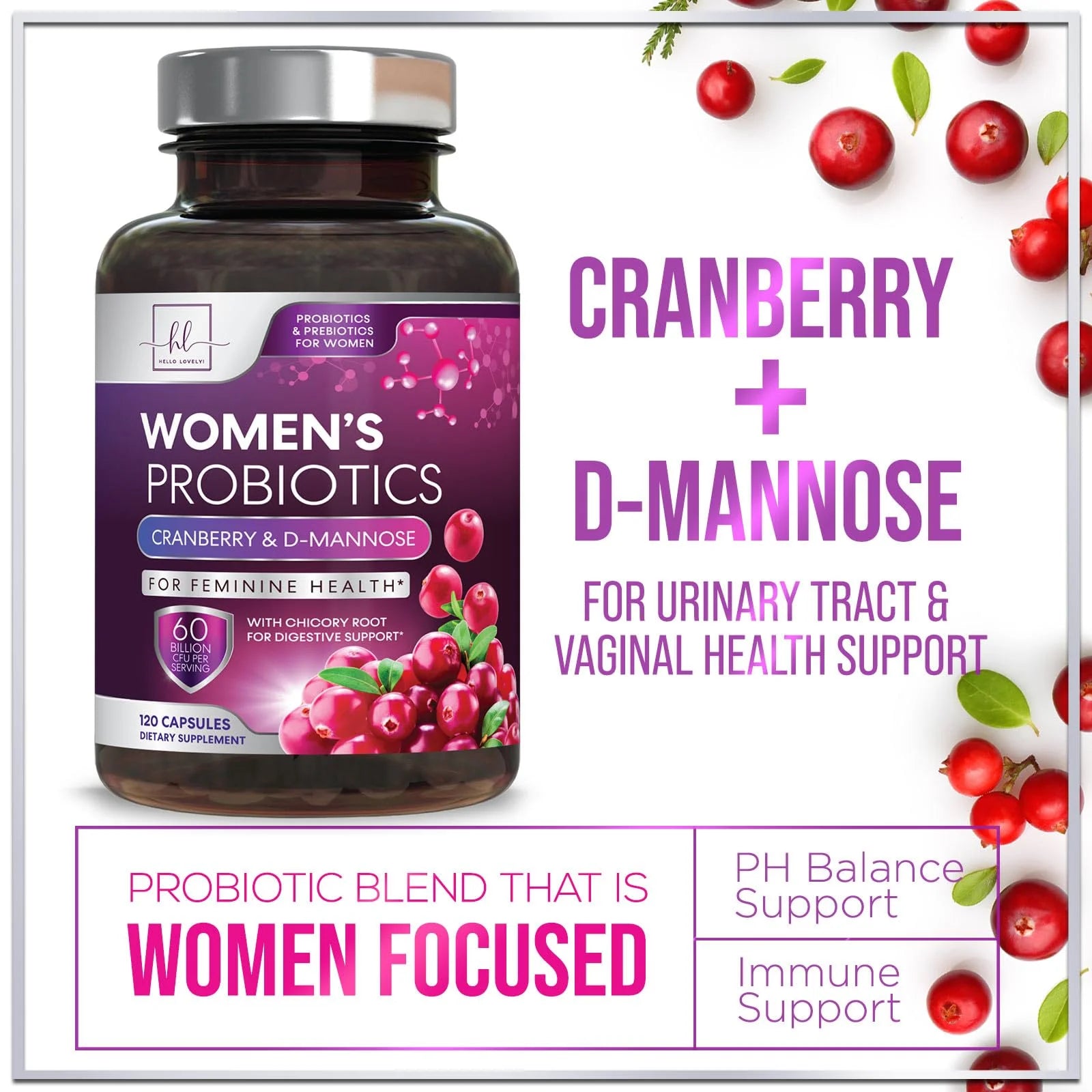 Probiotics for Women - Prebiotic and Probiotic Blend 60 Billion CFU per Serving - 16 Strain Women'S Probiotic for Ph Balance & Vaginal Support - Digestive & Immune Support, Bottled USA - 120 Capsules