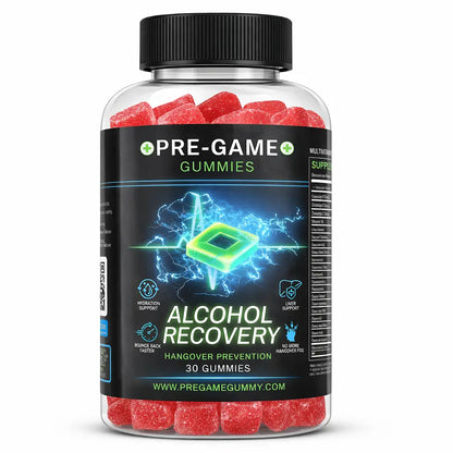 30-Count Natural Chewable Gluten-Free Watermelon Alcohol Recovery Gummies, Hangover Relief, Prop 65 Safe Pregame & Aftercare Snacks