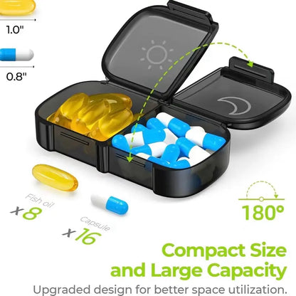 XL Weekly Pill Organizer 2 Times a Day, Pill Box 7 Day with One-Side Large Openings for Easy to Use, Black Privacy Protection AM PM Pill Case for Medication, Vitamins, Fish Oils, Supplements Healthcare Aid