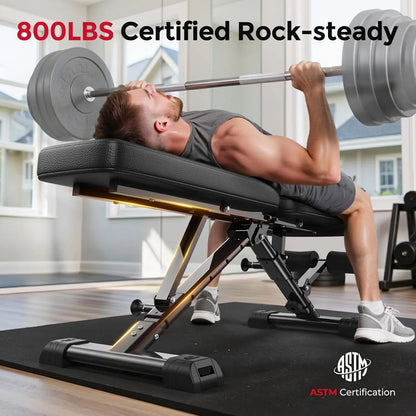 FLYBIRD Adjustable Weight Bench, Astm-Certified 800LBS Workout Bench Foldable for Home Gym, 90° to -30° FID and 30In Extended Backrest for Bench Press Strength Training Exercise#Summervibes Summervibes,