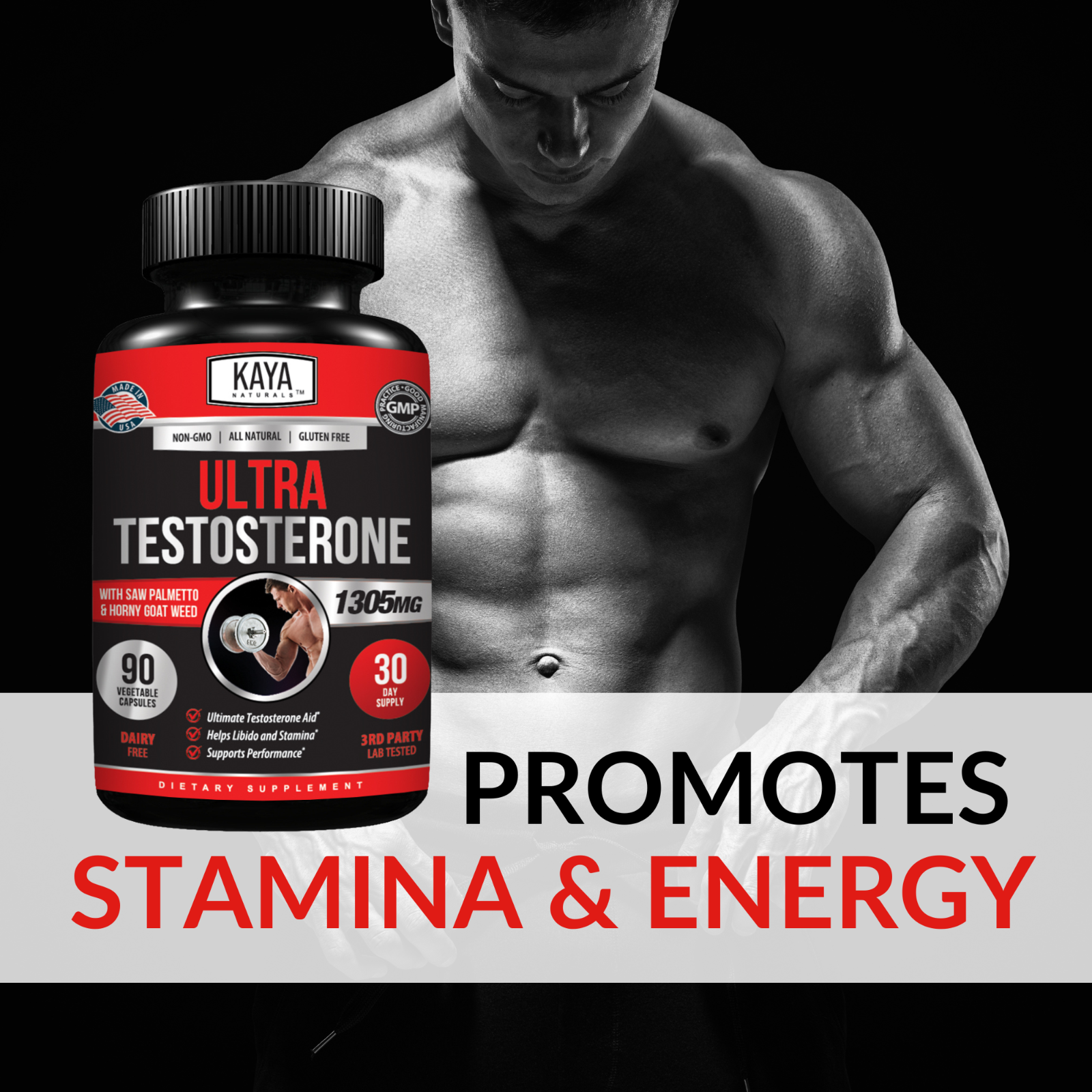 Natural Testosterone Booster 90Ct Increase Energy Improve Muscle Strength Growth